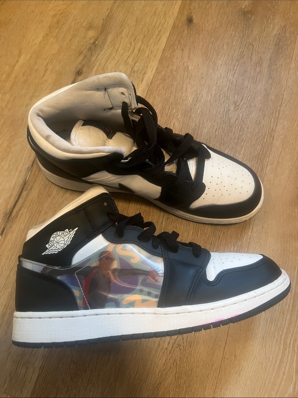 Jordan Mid Sneakers — Black, White with Multicolor Side Panel